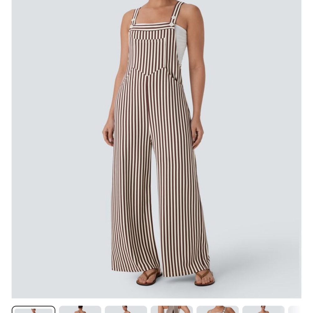 HALARA Brown and White Striped Jumpsuit